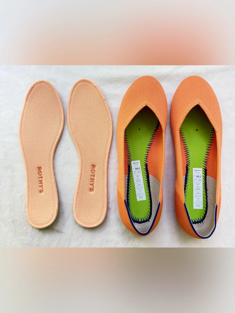 Rothy’s Tangerine Round Toe Ballet Flats Washable Size 9.5 New in Box